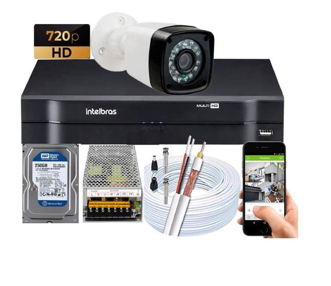 Kit Camera Externa Bullet vhc 1120b Hd 720p Dvr Intelbras C/Hd 250gb