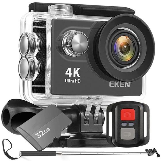 Imagem de Kit Câmera Filmadora Eken H9R 4K Wi-Fi + 32GB + bastão Monopod Estabilizador de Imagem EIS Controle Remoto