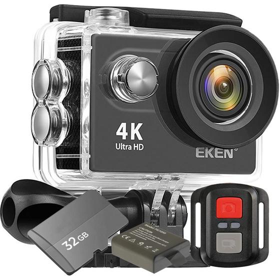 Imagem de Kit Câmera Filmadora Eken H9R 4K Wi-Fi + 32GB + Bateria Extra Estabilizador de Imagem EIS Controle Remoto