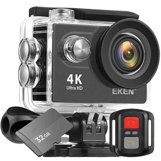 Imagem de Kit Câmera Filmadora Eken H9R 4K Wi-Fi + Cartão 32GB Estabilizador de Imagem EIS Controle Remoto Sport