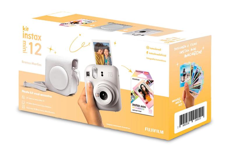 Imagem de Kit Câmera Fujifilm Instax Mini 12 Branca + Pack 10 filmes Macaron + Bolsa Branco Marfim