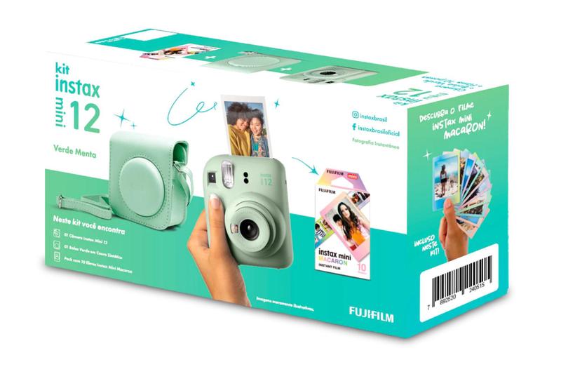 Imagem de Kit Câmera Fujifilm Instax Mini 12 Verde + Pack 10 filmes Macaron + Bolsa Verde Menta