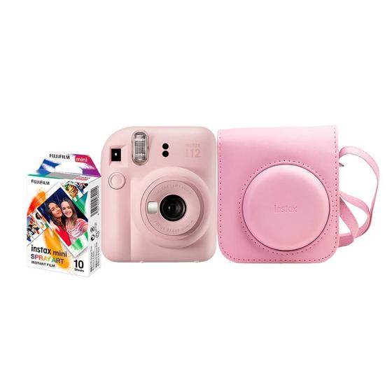 Imagem de Kit Câmera Instantânea Fujifilm Instax Mini 12 Rosa + Pack 10 filmes Spray Art + Bolsa Rosa Gloss