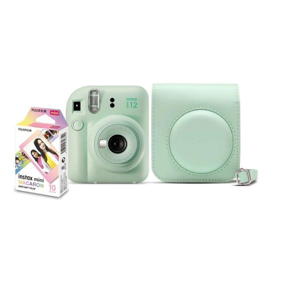 Imagem de Kit Câmera Instantânea Fujifilm Instax Mini 12 Verde + Pack 10 filmes Macaron + Bolsa Verde Menta