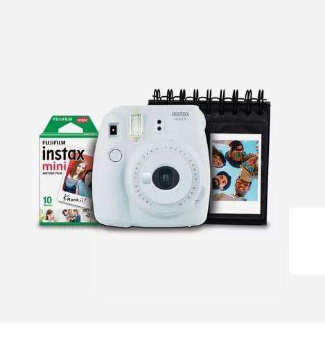 Imagem de Kit Câmera Instantânea Instax Mini 9 Fujifilm com Porta Fotos e Filme 10 Poses - Branco Gelo