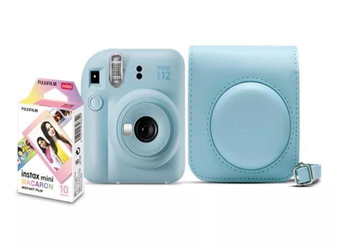 Imagem de Kit Câmera Instax Mini 12 com pack 10 fotos e Bolsa Azul