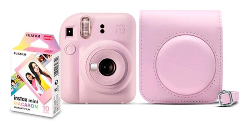 Imagem de Kit Câmera Instax Mini 12 com pack 10 fotos Macaron e Bolsa Lilas