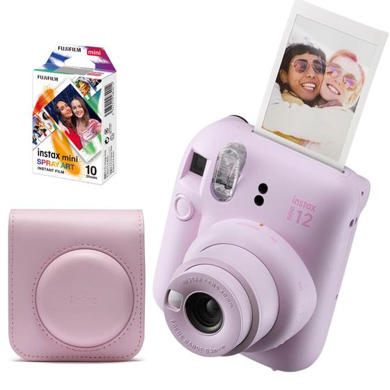 Imagem de Kit Câmera Instax Mini 12 Rosa Bolsa Filme Fotos Reveladas Instantâneas Presente Retrô Spray Art