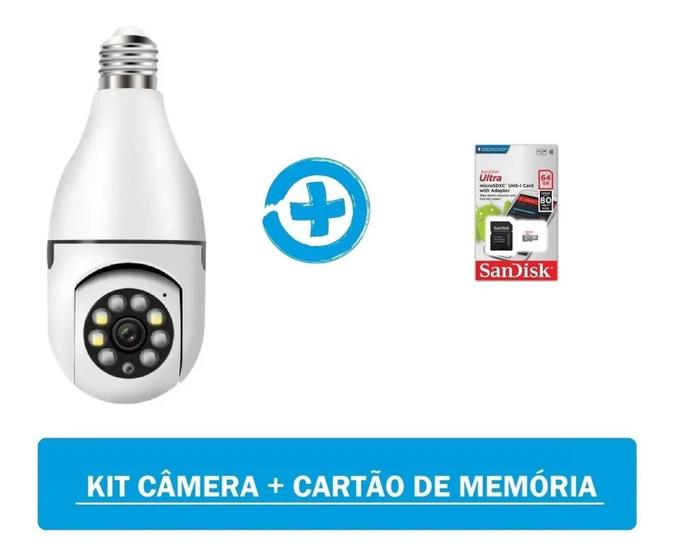 Imagem de Kit Câmera Lâmpada Visão Noturna + Cartão De Memoria 64gb