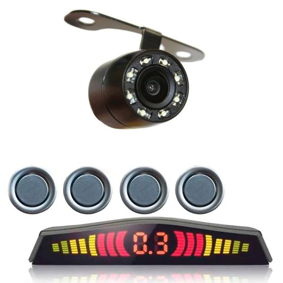 Kit Câmera Ré Visão Noturna +sensor Ré Prata Estacionamento Menor preço em Kit Câmera Ré Visão Noturna +sensor Ré Prata Estacionamento