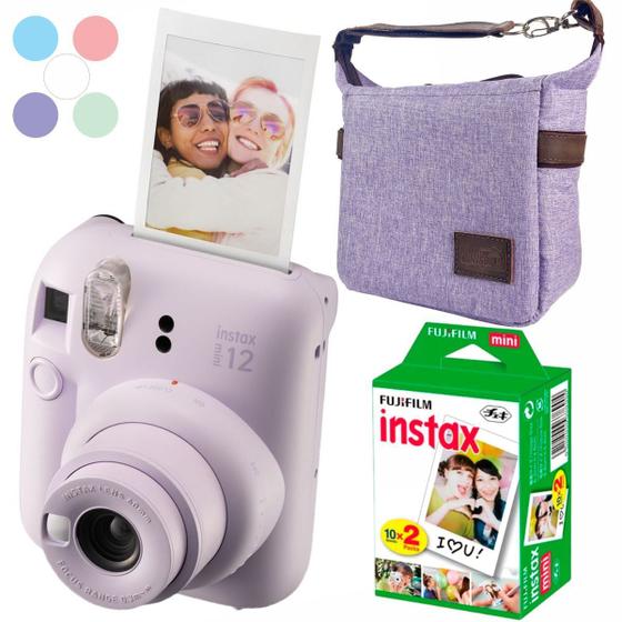Imagem de Kit Câmera Revela Foto Instax Mini 12 Lilás + Filme 20 Fotos + Bolsa