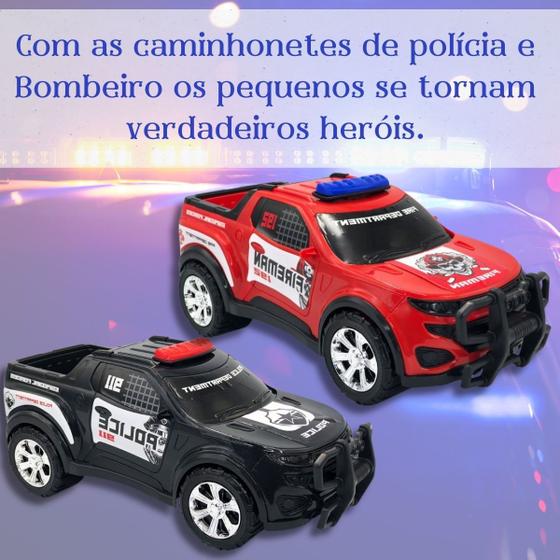 Imagem de kit caminhonete de polícia + caminhonete de bombeiro - brinquedo carros, colecionáveis, coleção