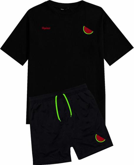 Imagem de Kit Camisa Algodao E Bermuda Mais Curta Masculina Tactel Moda Praia