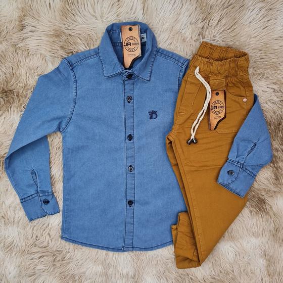 Imagem de kit camisa jeans + calça jeans infantil menino Tam 1 2 3 anos.