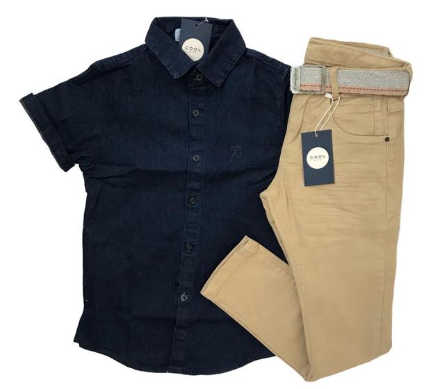 Imagem de kit camisa jeans + calça masculina infantil menino 1 a 16 anos