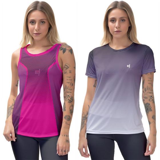 Imagem de Kit Camiseta academia Blusa Feminina Regata fitness Cavada treino funcional Academia