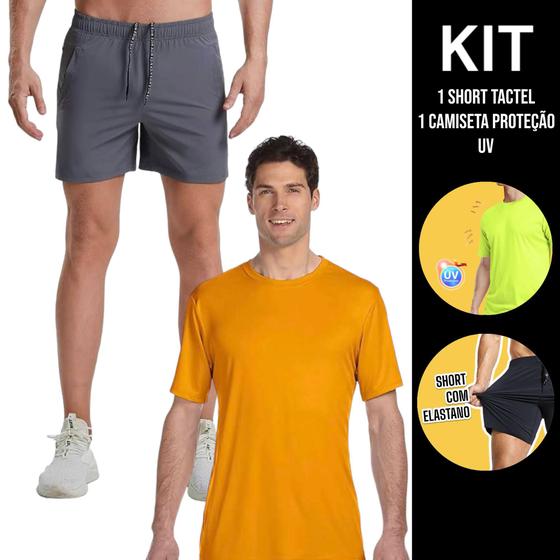 Imagem de Kit Camiseta Academia Fitness Corrida PROTEÇÃO SOLAR UV SOLAR + Shorts Tactel ELASTANO 711
