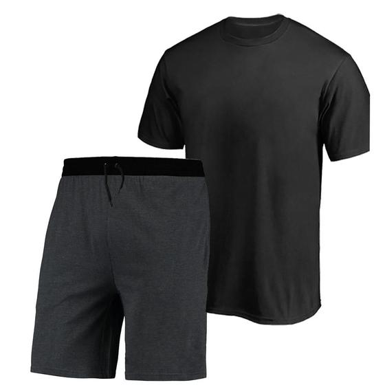 Imagem de Kit Camiseta + Bermuda Masculina Moletom Algodão Dia a Dia