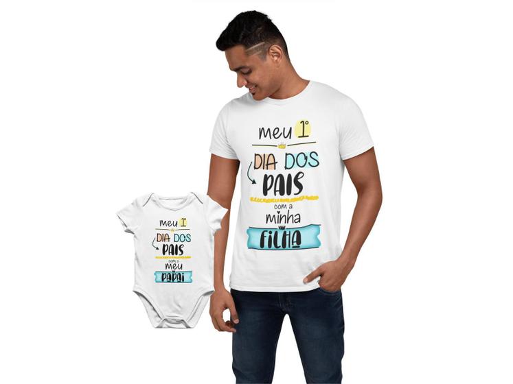 Imagem de Kit Camiseta Body do Bebe Dia dos Pais Papai Frase Branca