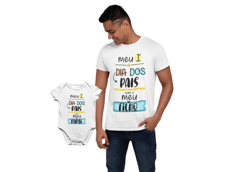 Imagem de Kit Camiseta Body do Bebe Dia dos Pais Papai Frase Branca