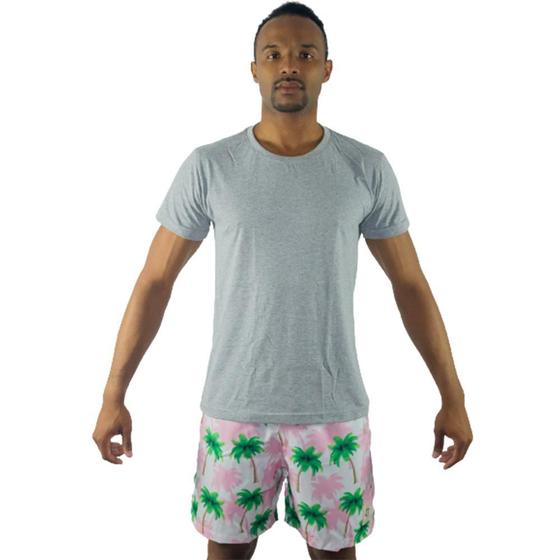 Imagem de Kit Camiseta Casual + Short Tactel Masculino Estampado Macio