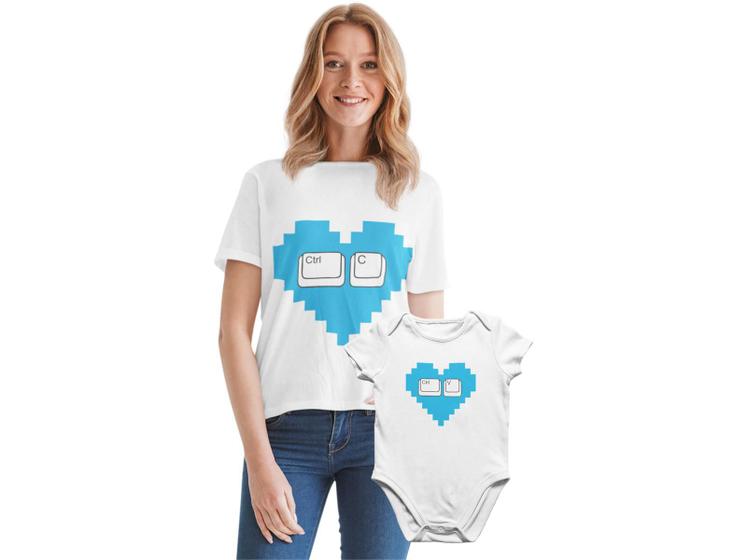 Kit Camiseta e Body do Bebê Ctrl C Ctrl V Tal Mãe Tal Filho Branca Del France Almofada