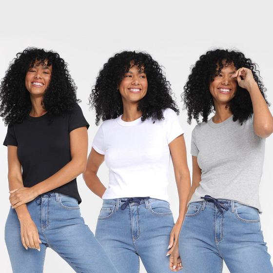 Kit Camiseta Hering Básica Feminina 3 Peças Menor preço em Kit Camiseta Hering Básica Feminina 3 Peças