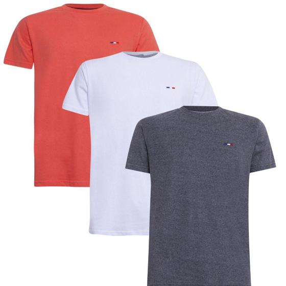 Imagem de Kit Camiseta Industrie Básica Bordada França  Algodão Premium Masculina 3 peças Cores