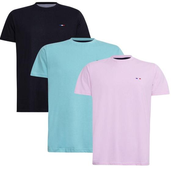 Imagem de Kit Camiseta Industrie Básica Bordada França  Algodão Premium Masculina 3 peças Cores