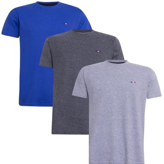 Imagem de Kit Camiseta Industrie Básica Bordada França  Algodão Premium Masculina 3 peças Cores