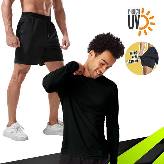 Imagem de Kit Camiseta MANGA LONGA PROTEÇÃO SOLAR UV + Shorts Tactel ELASTANO 710