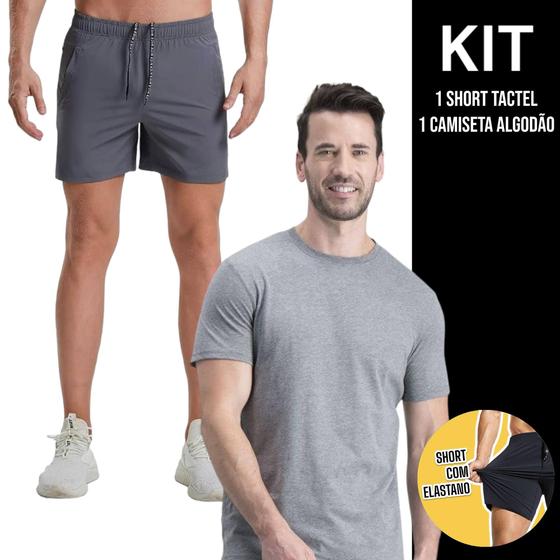 Imagem de Kit Camiseta Masculina ALGODÃO Slim Fit Básica Camisa Academia Corrida Casual + Shorts Tactel ELASTANO 712