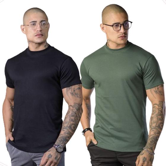 Imagem de Kit Camiseta Masculina Gola Media Preta e Verde - Conquest