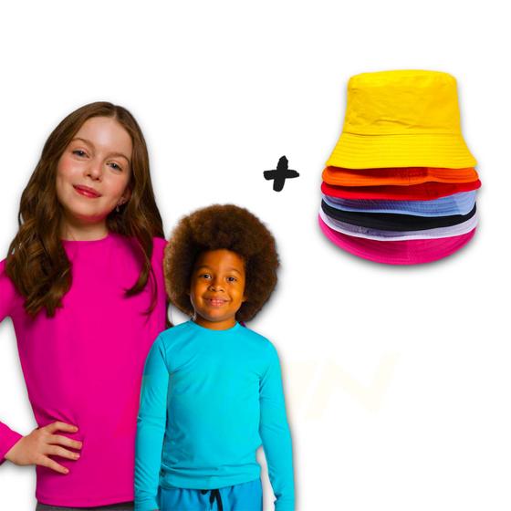 Imagem de Kit Camiseta Proteção Solar UV + Chapéu Bucket Praia INFANTIL PLT 363