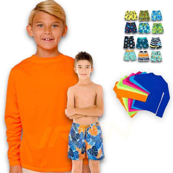 Imagem de Kit Camiseta Proteção Solar UV Original + Short Verão Praia Tactel INFANTIL PLT 369