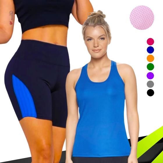 Imagem de KIT Camiseta REGATA DRY FIT Feminina + SHORT Leg Legging REDINHA Suplex Conjunto Fitness 633