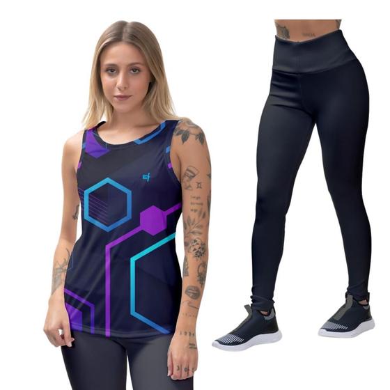 Imagem de Kit Camiseta Regata Feminina Blusa Musculação Proteção UV50 Caminhada Fitness Térmica Slim