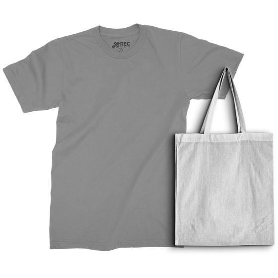 Imagem de Kit Camiseta Unissex Lisa e Eco Bag Bolsa Ecológica Grande 100% algodão