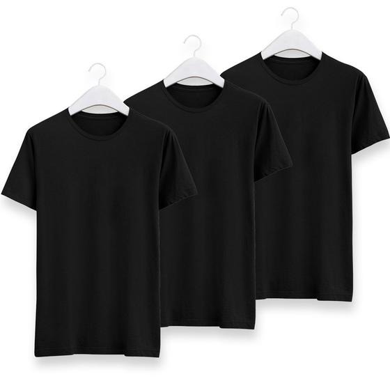 Imagem de Kit Camisetas Masculinas 3 Camisas Basica Gola Redonda Lisas Pretas
