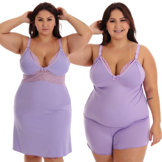 Imagem de Kit Camisola + Baby Doll Plus Size Amamentação Maternidade