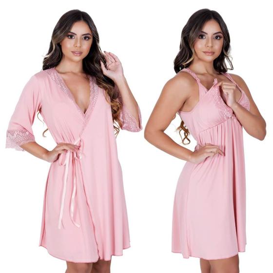 Kit Camisola de Amamentação Com Robe Gestante Maternidade Grávida Pós-Parto Menor preço em Kit Camisola de Amamentação Com Robe Gestante Maternidade Grávida Pós-Parto