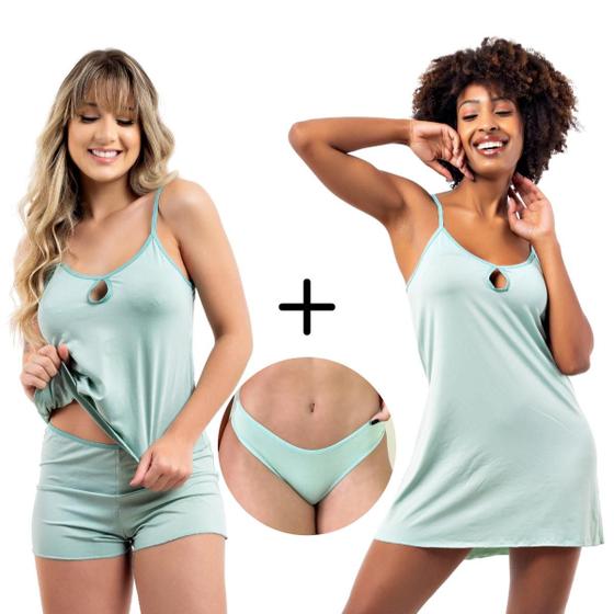 Imagem de Kit Camisola e Short Doll Sem Bojo Conforto + 2 Calcinhas