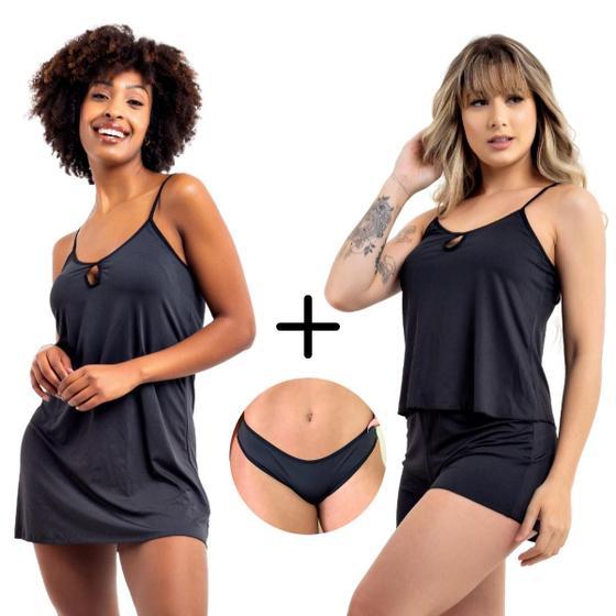 Imagem de Kit Camisola e Short Doll Sem Bojo Conforto + 2 Calcinhas