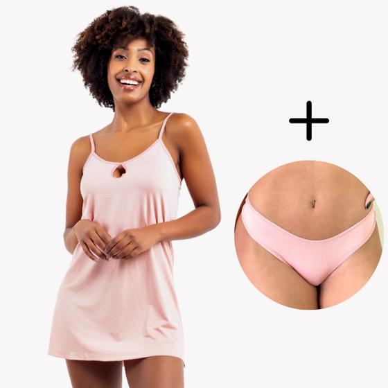 Imagem de Kit Camisola Feminina Conforto Curta + Calcinha Cores