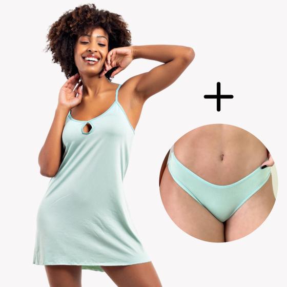 Imagem de Kit Camisola Feminina Curta Conforto + Calcinha Cores