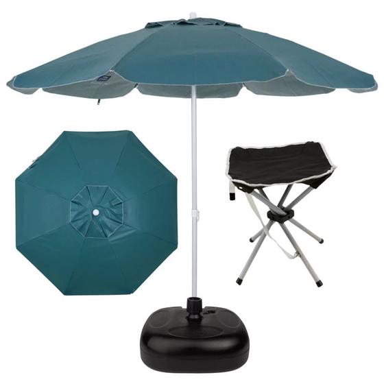 Imagem de Kit Camping Guarda Sol Bagum 2 Metros + Base Preta 18 L + Banqueta Dobravel