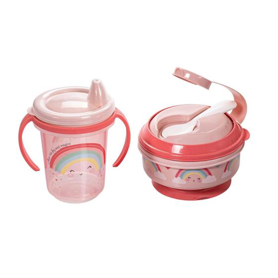Imagem de Kit Caneca 330ml e Pote de Papinha Com Amassador Arco Iris