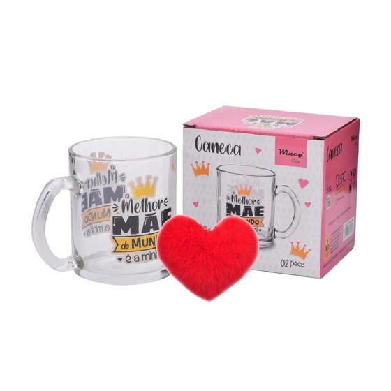 Imagem de Kit Caneca Dia Das Mães Com Frases e Chaveiro De Coração