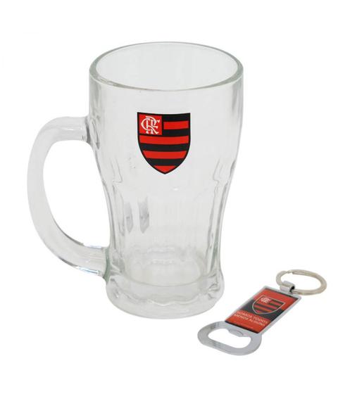 Imagem de Kit Caneca Do Flamengo Vidro Com Abridor De Garrafas 450Ml