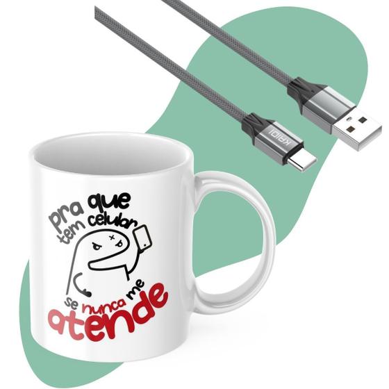 Imagem de Kit Caneca Personalizada Meme Flork + Cabo Tipo C 2 Metros